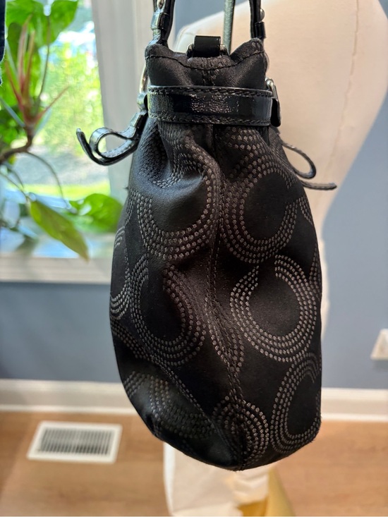 Coach Y2K Black Op Art Signature Tote Bag Patent Leather Shoulder 